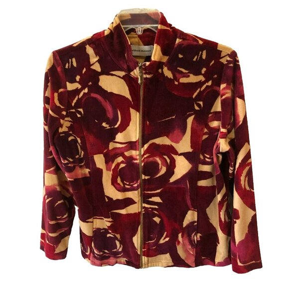 Alfred Dunner Athletic Jogger Jacket Size 14 Velour Dark Rose Zip Up - Picture 1 of 9